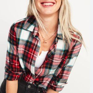 Old Navy Long-Sleeve Plaid Flannel Boyfriend Tunic Shirt for Women (Size Small)